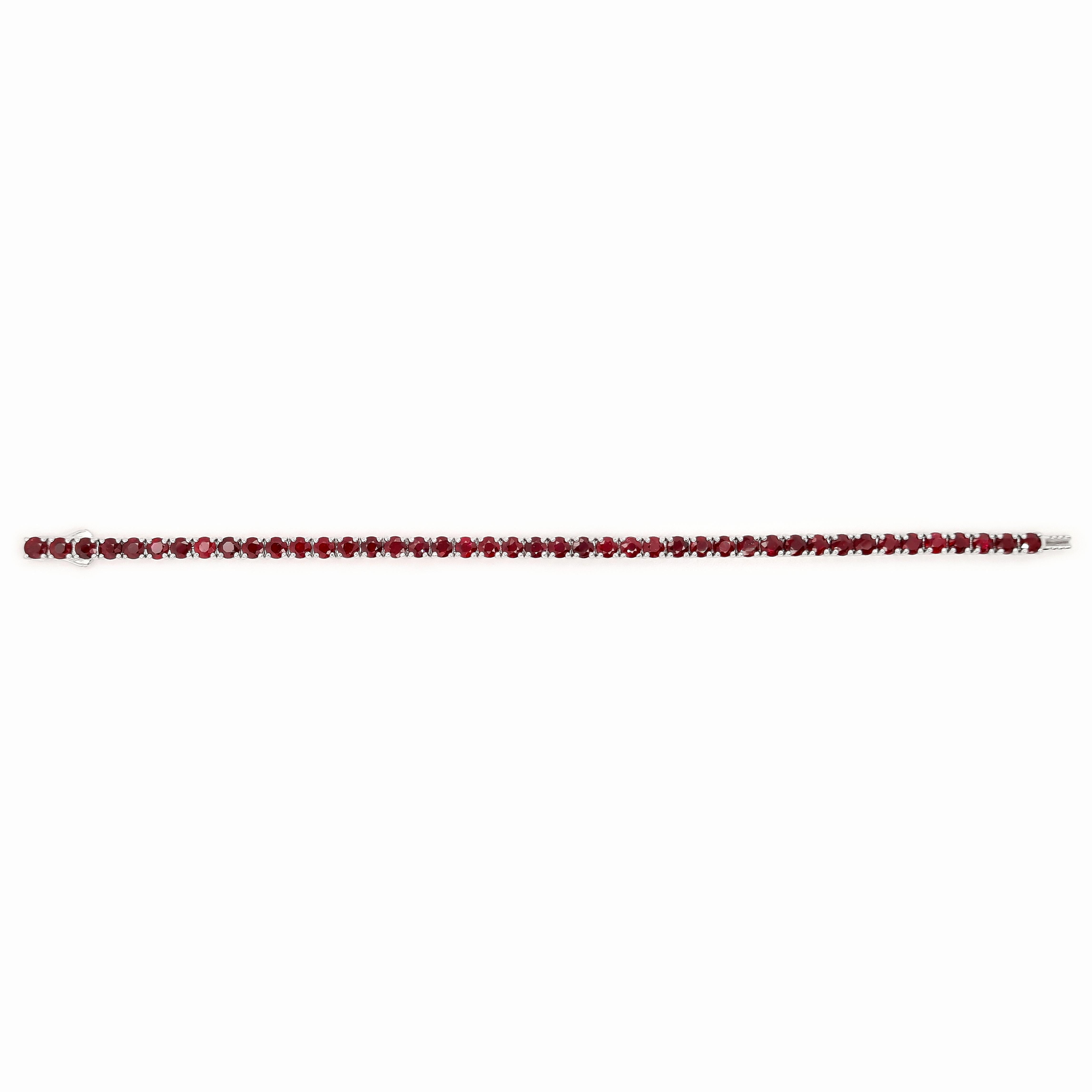 IGI Certified 11.03ct Natural Rubies 14K White Gold Bracelet In New Condition In Hong Kong, HK