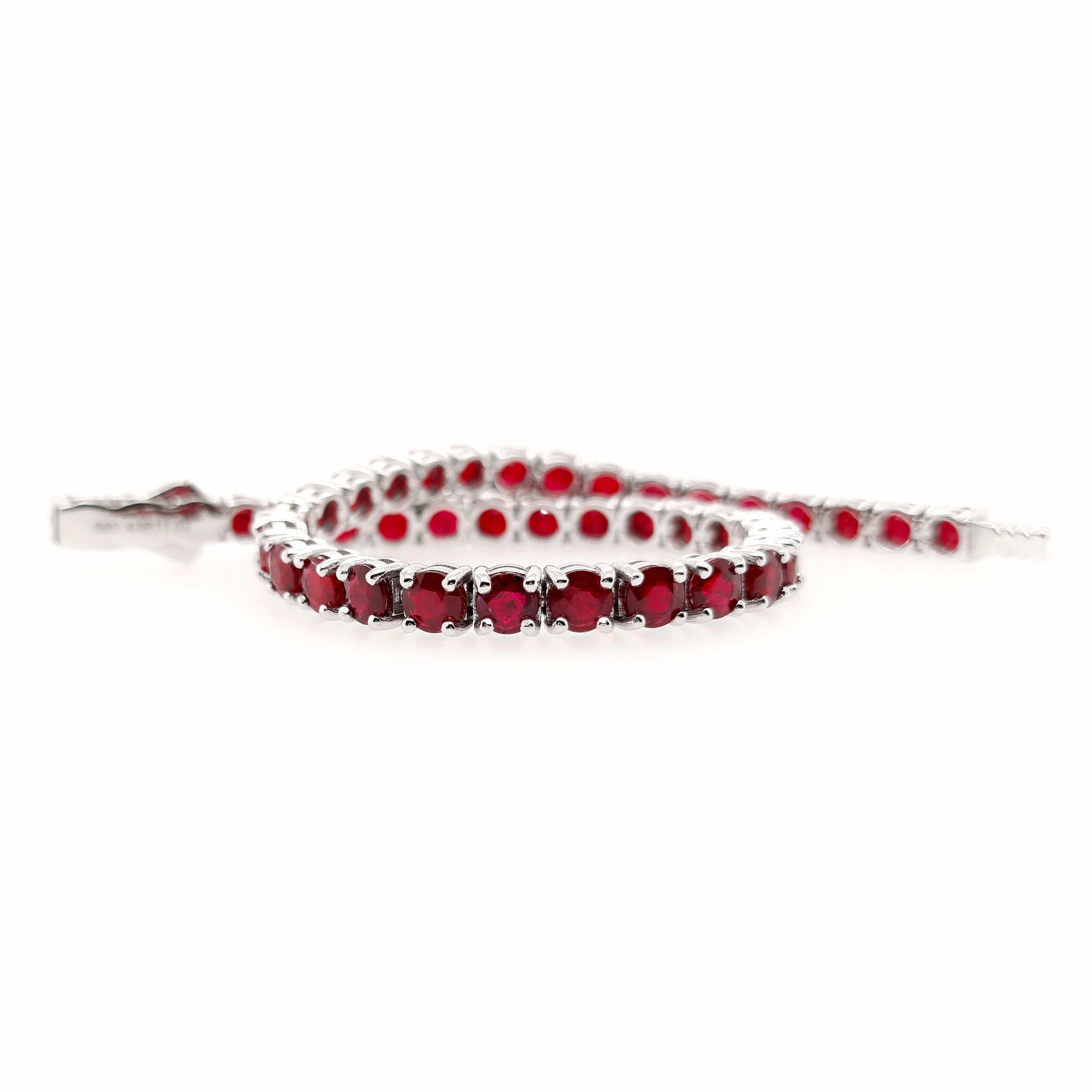 IGI Certified 11.03ct Natural Rubies 14K White Gold Bracelet 2