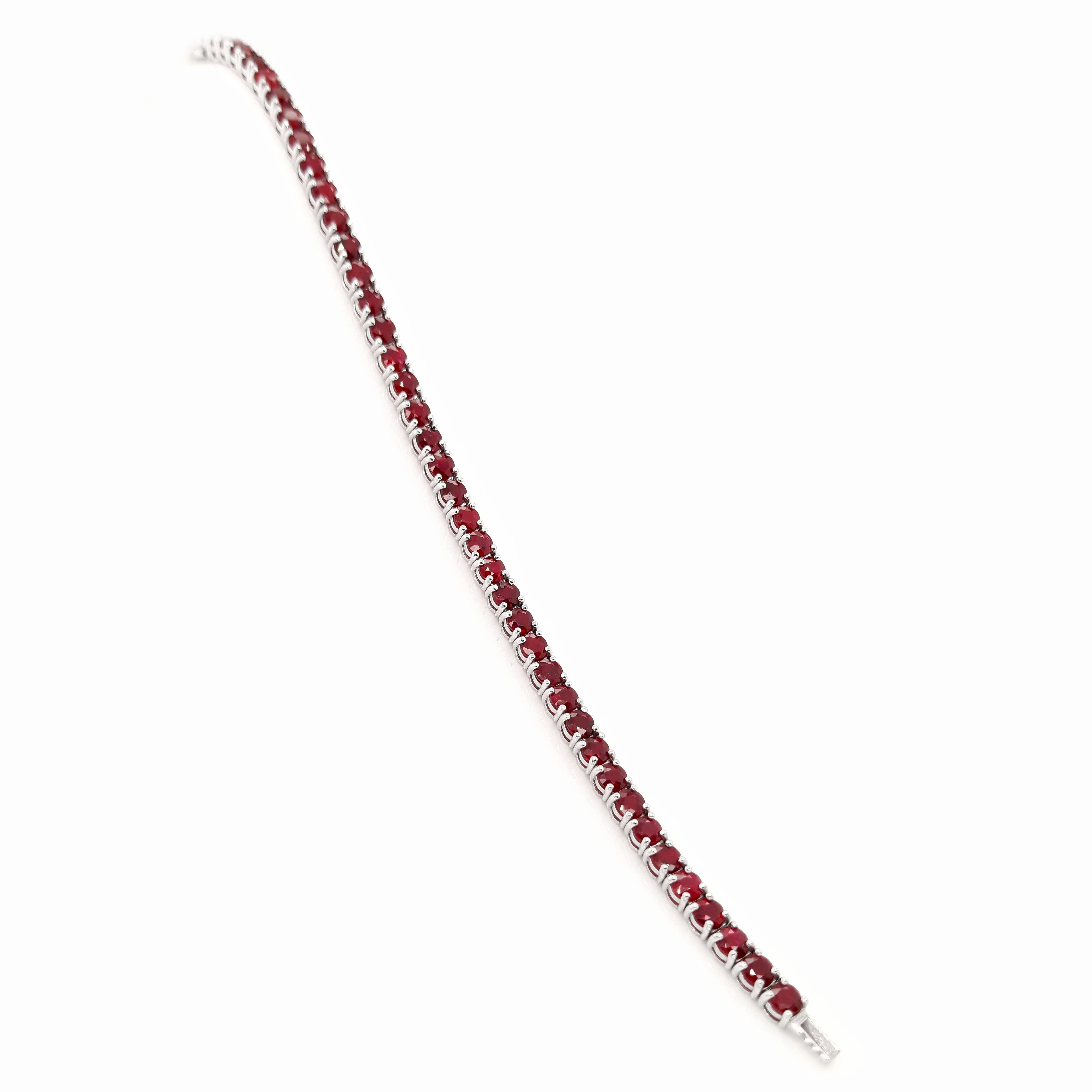 IGI Certified 11.03ct Natural Rubies 14K White Gold Bracelet 3