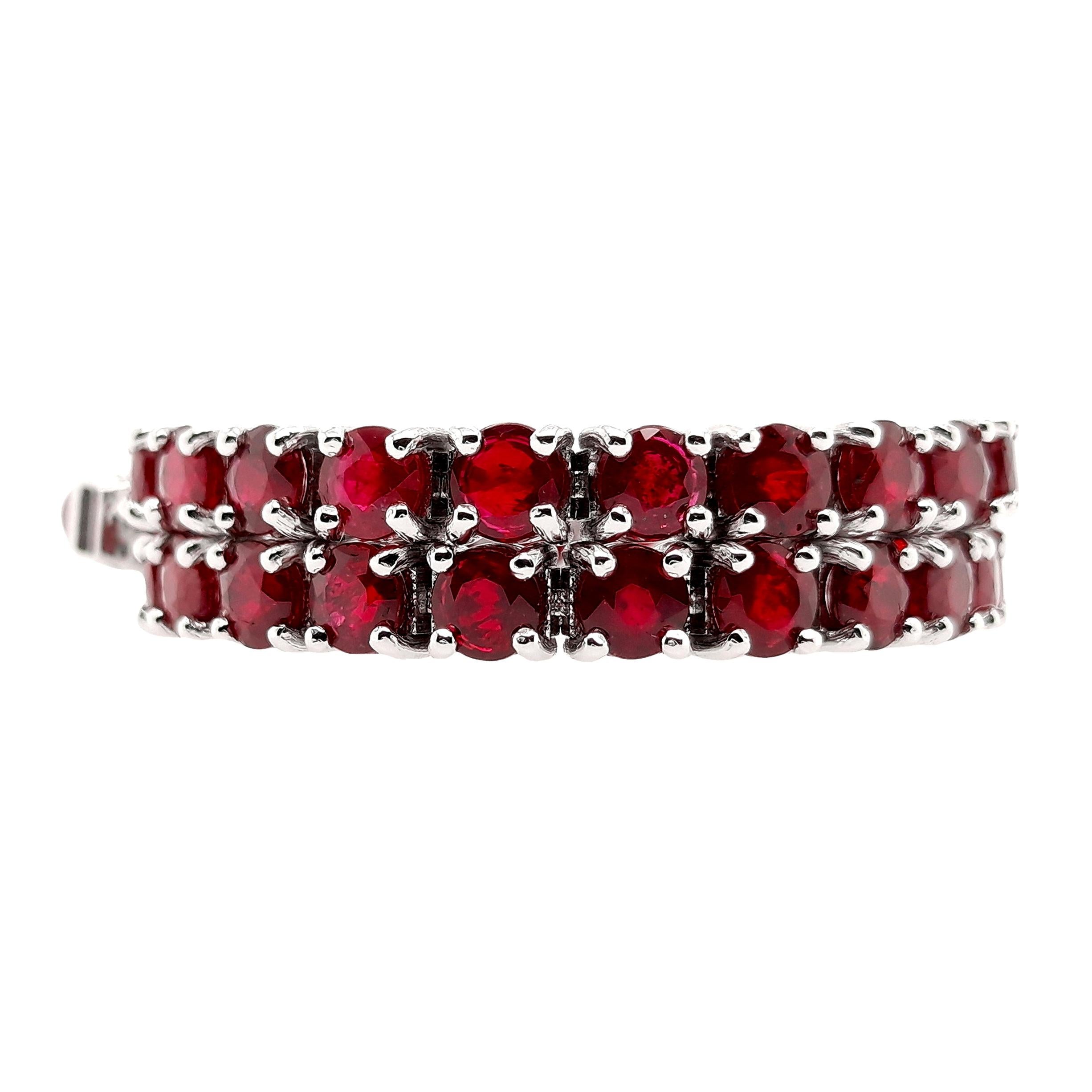 IGI Certified 11.03ct Natural Rubies 14K White Gold Bracelet 4