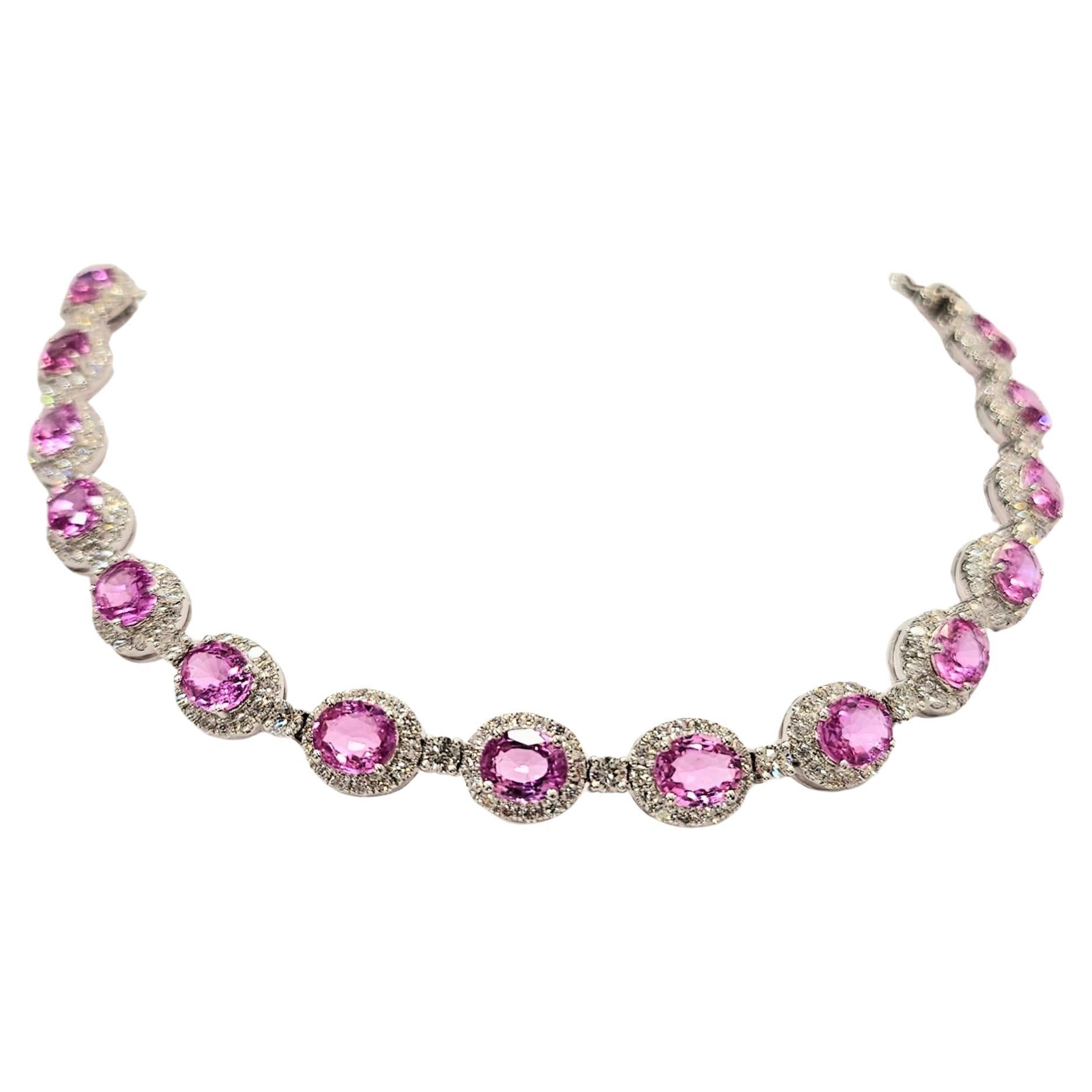 IGI Certified 11.08ct Pink Sapphire & Diamond Eterity Bracelet in 18K White Gold For Sale