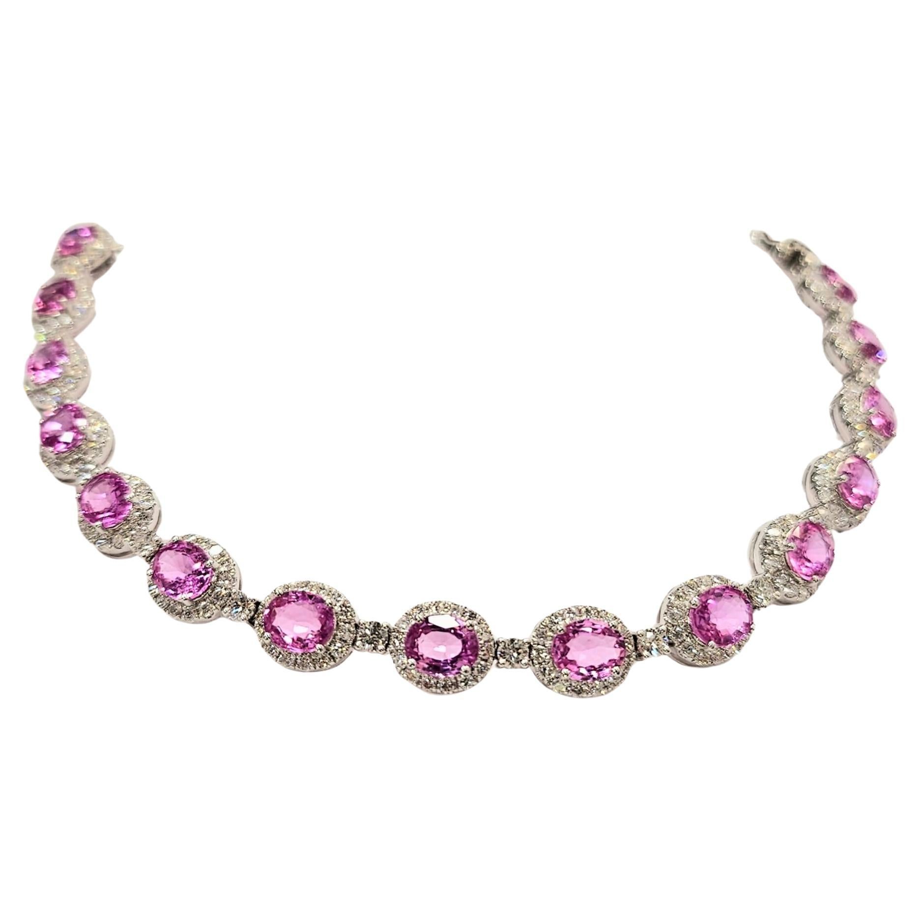 IGI Certified 11.08ct Pink Sapphire & Diamond Eternity Bracelet 18K White Gold