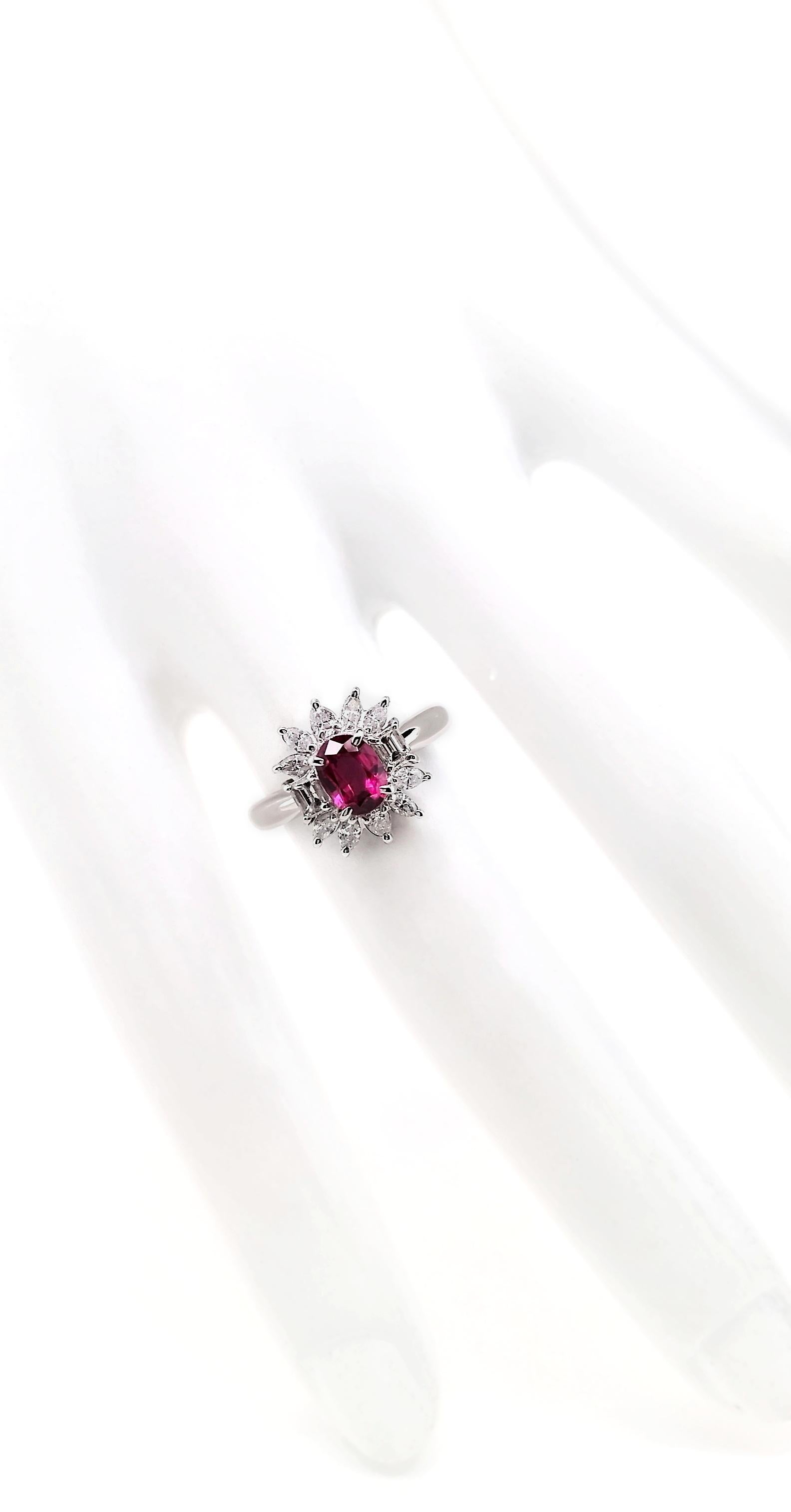 Oval Cut IGI Certified 1.10ct Not-treated Ruby and 0.64ct Natural Diamonds Platinum Ring