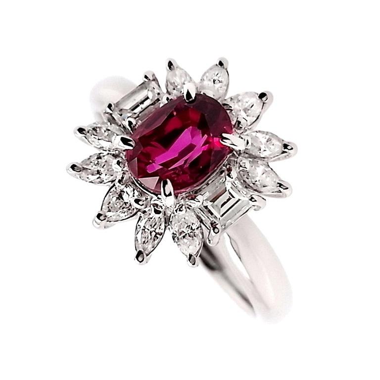 Women's IGI Certified 1.10ct Not-treated Ruby and 0.64ct Natural Diamonds Platinum Ring
