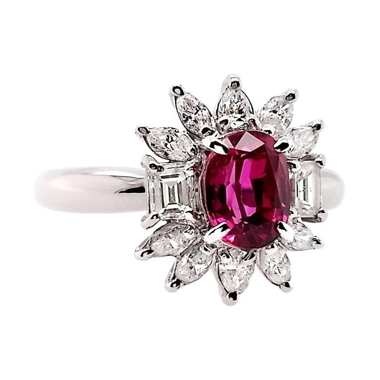 IGI Certified 1.10ct Not-treated Ruby and 0.64ct Natural Diamonds Platinum Ring 1