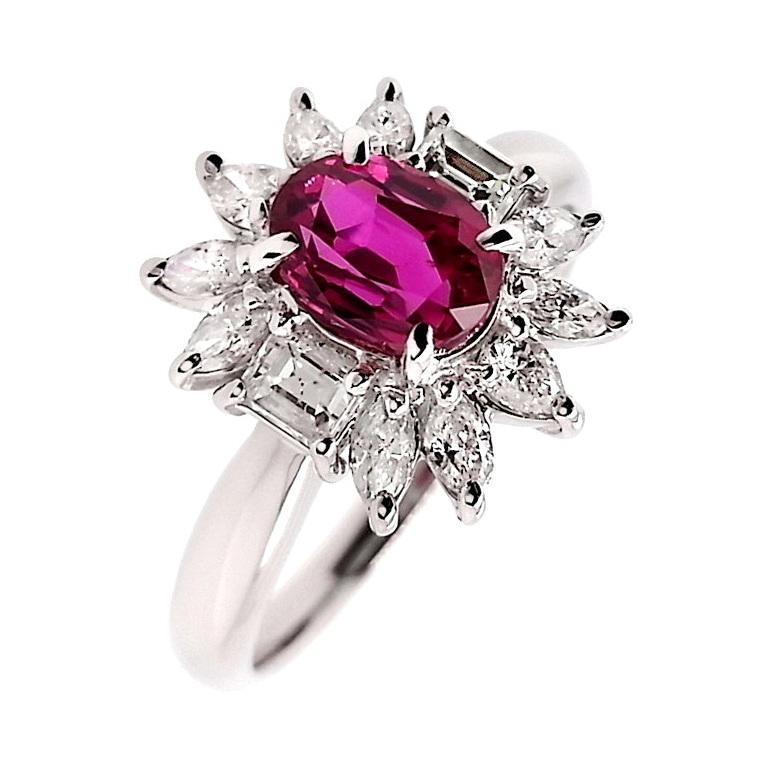 IGI Certified 1.10ct Not-treated Ruby and 0.64ct Natural Diamonds Platinum Ring 3