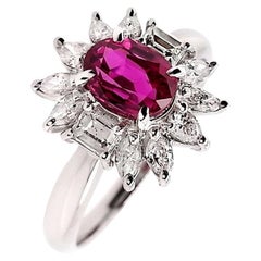IGI Certified 1.10ct Not-treated Ruby and 0.64ct Natural Diamonds Platinum Ring