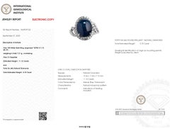 IGI Certified 11.12 Carat Blue Cabochon Sapphire & Diamond Ring in 18K WhiteGold