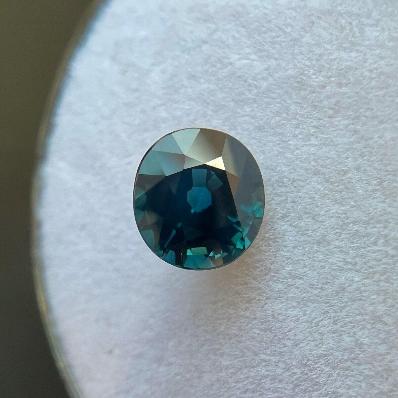 Round Cut IGI Certified 1.11Ct Natural Teal Blue Sapphire Untreated Unheated Rare Gem For Sale