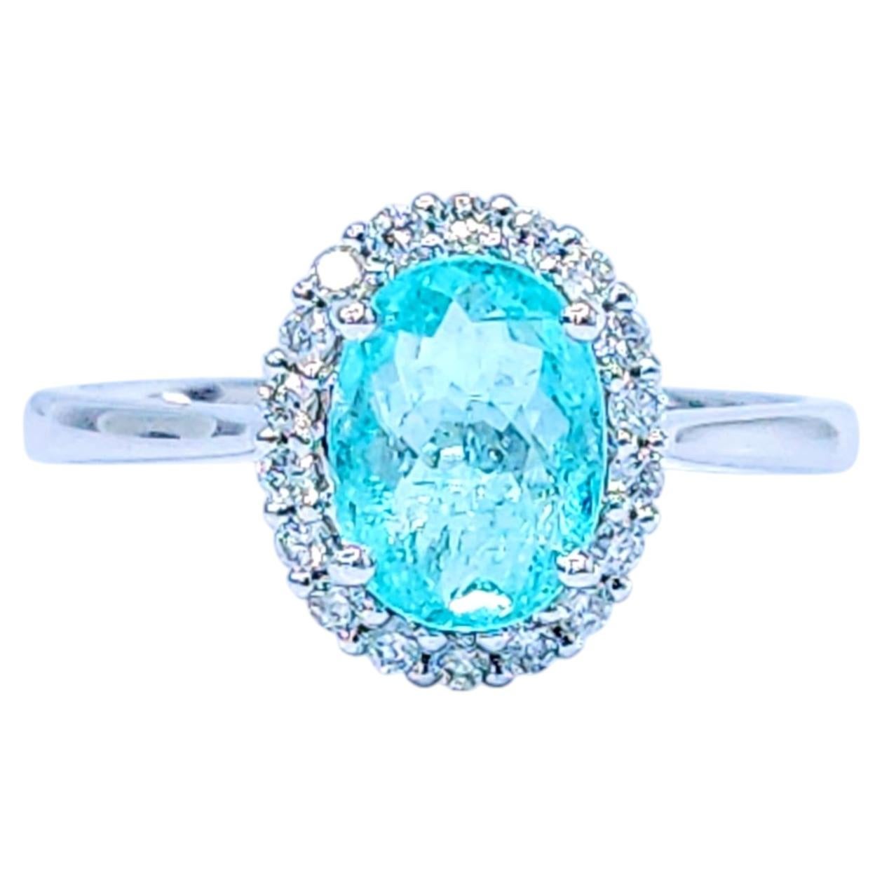 IGI Certified 1.12 Carat Paraiba and Diamond Ring in 18K White Gold