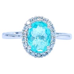 IGI Certified 1.12 Carat Paraiba and Diamond Ring in 18K White Gold