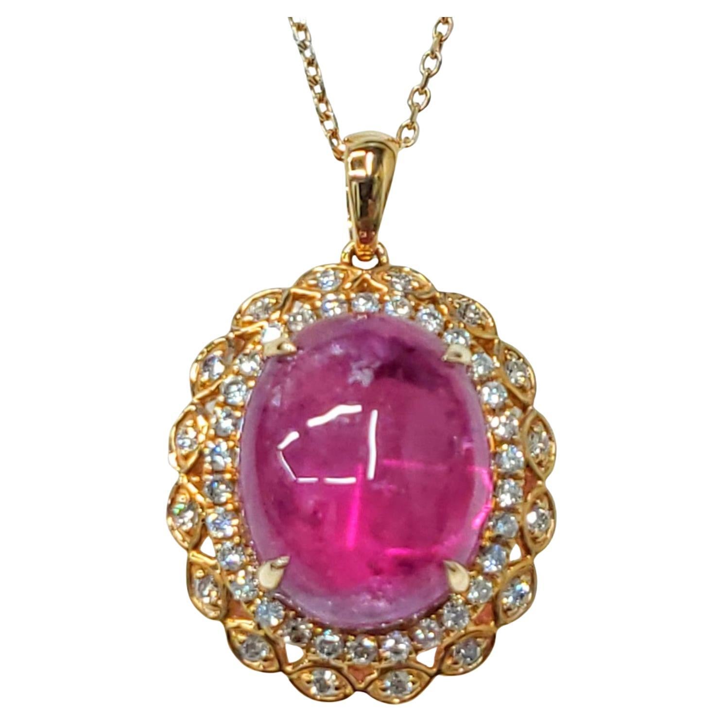 IGI Certified 11.23 Carat Rubellite and Diamond Pendant in 18K Rose Gold