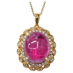 IGI Certified 11.23 Carat Rubellite and Diamond Pendant in 18K Rose Gold