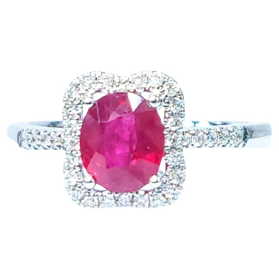 IGI Certified 1.13 Carat Burma Ruby and Diamond Ring in 18K White Gold For Sale