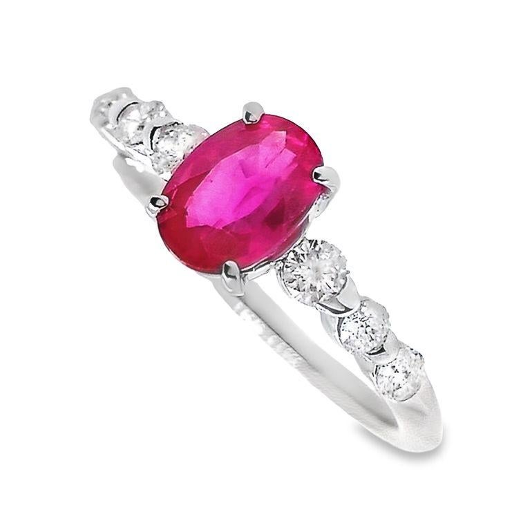 Oval Cut IGI Certified 1.13ct Pink-Sapphire and 0.32ct Natural Diamonds Platinum Ring For Sale