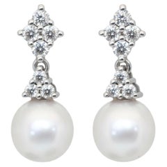 IGI Certified 11.41ct Fresh Water Cultured Pearls and Diamonds Drop Earrings