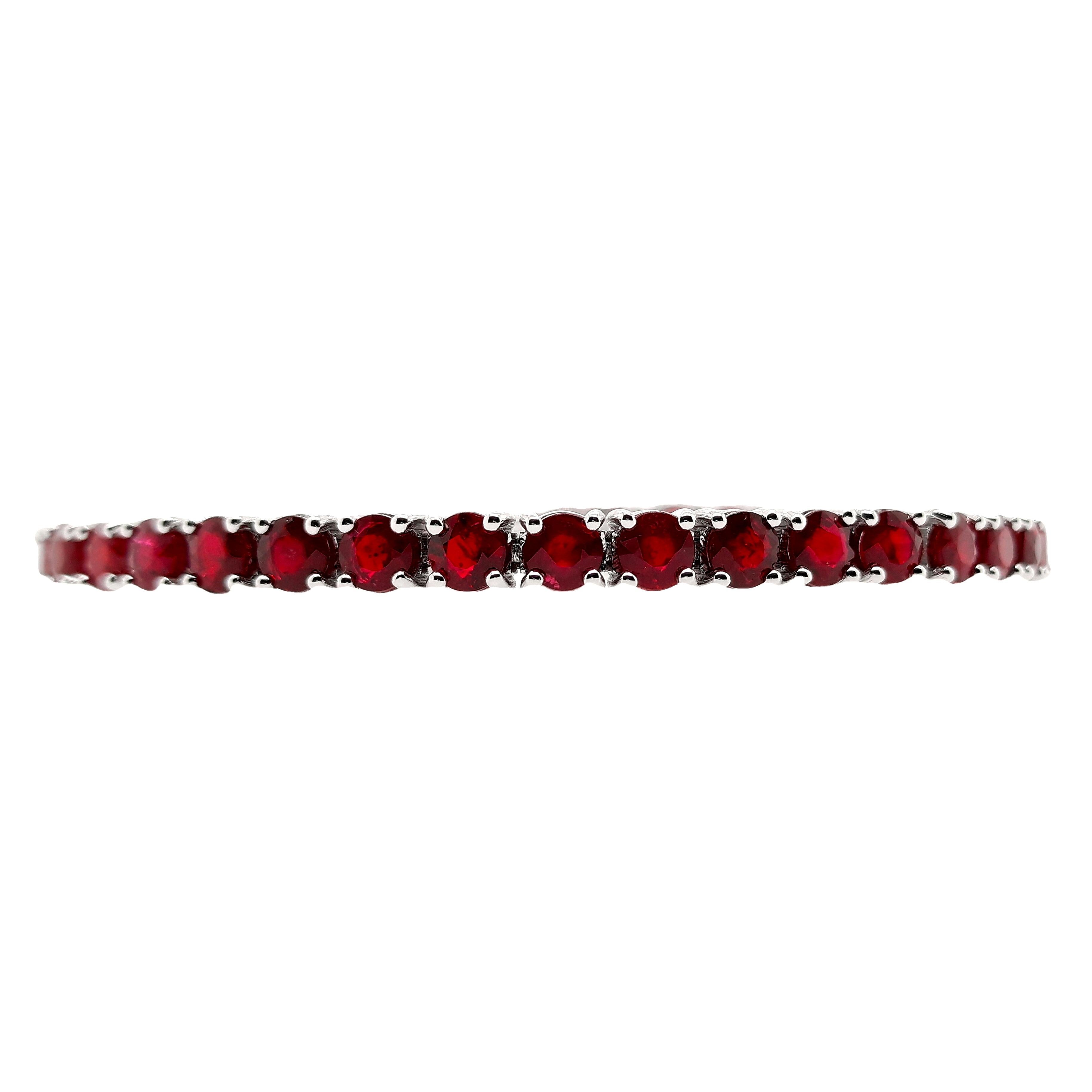 IGI Certified 11.46ct Natural Rubies 14K White Gold Bracelet For Sale 4