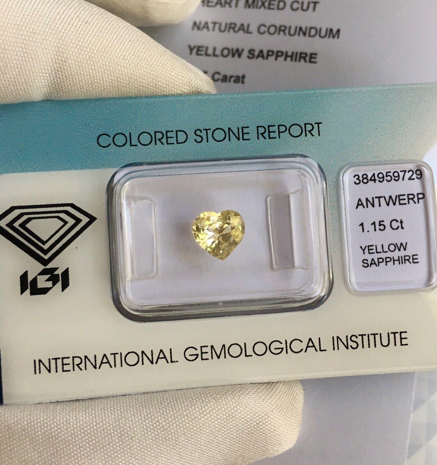 IGI Certified 1.15 Carat Ceylon Yellow Sapphire Heart Cut Loose Blister Gem 1