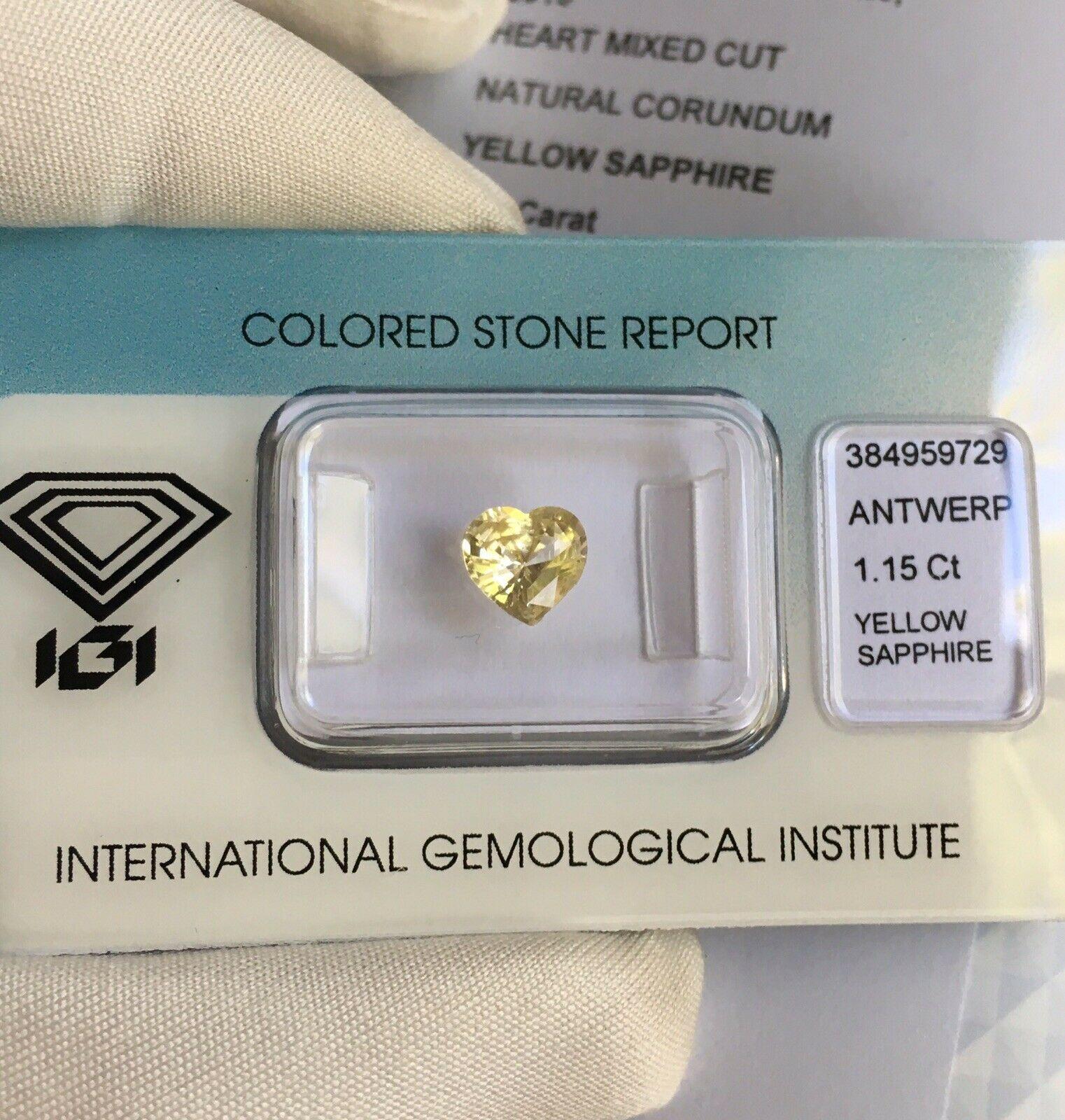 IGI Certified 1.15 Carat Ceylon Yellow Sapphire Heart Cut Loose Blister Gem 2