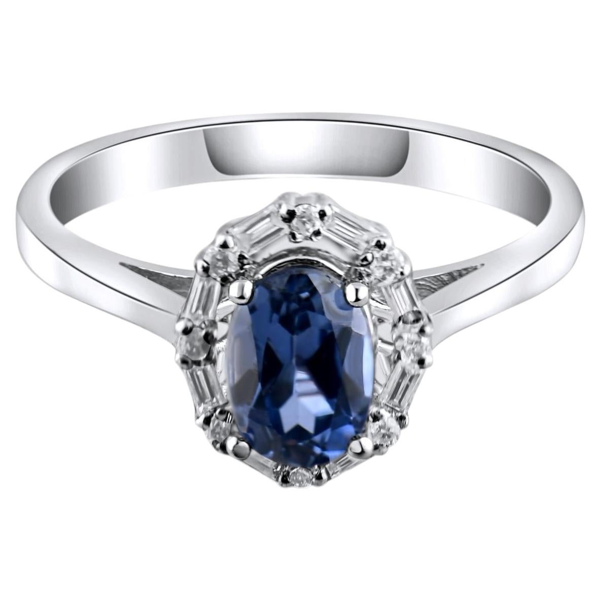 IGI-zertifizierter Ring mit einem natürlichen Saphir von 1,15 Karat und Diamanten aus 14-karätigem Gold