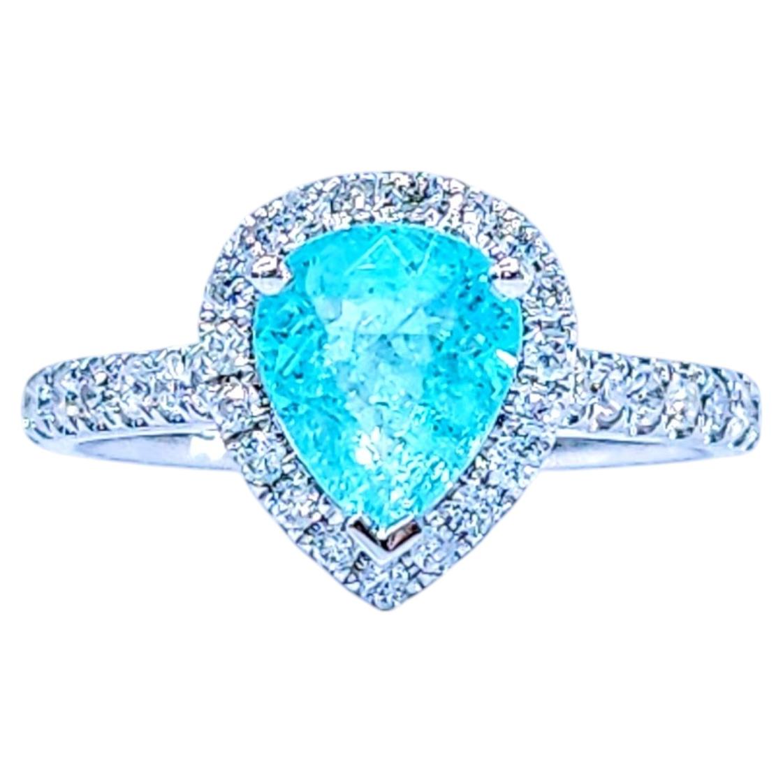 IGI Certified 1.15 Carat Paraiba and Diamond Ring in 18K White Gold