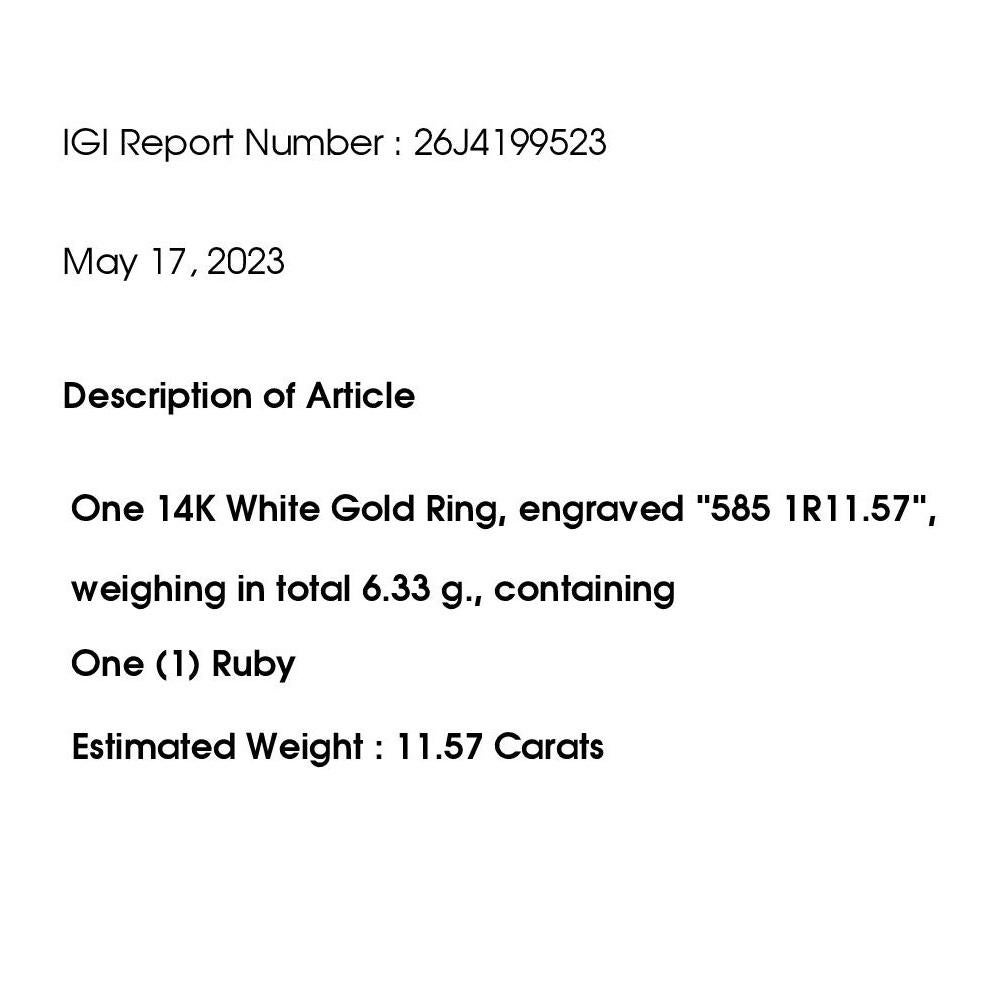 IGI-zertifizierter 11,57 Karat nicht behandelter Rubin 14k Weißgold Ring 4