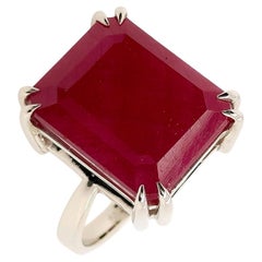 IGI Certified 11.57 Carat Not-Treated Ruby 14k White Gold Ring