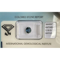 IGI Certified 1.15ct Untreated Green Blue Sapphire Oval Cut Unheated Gemstone