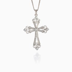 IGI Certified 1.16 Carat Diamond Cross Necklace in 14K White Gold