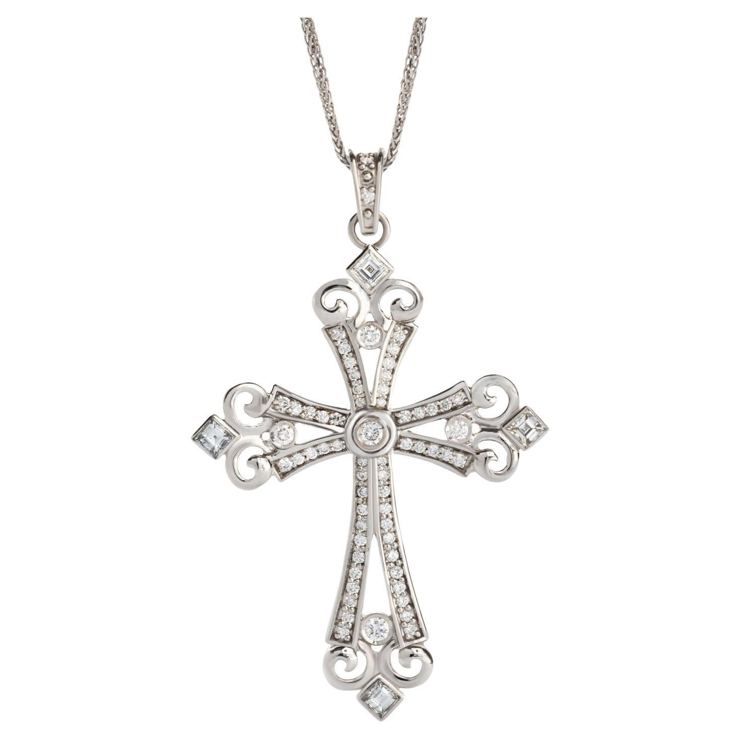 Collier croix en or blanc 14 carats avec diamant certifié IGI de 1,16 carat