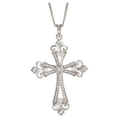 IGI-zertifizierte 1,16 Karat Diamant-Kreuz-Halskette aus 14K Weißgold