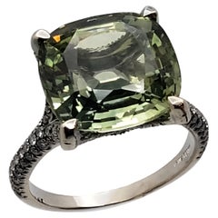 Bague de fiançailles en or blanc 18 carats certifiée IGI 11,63 CT Green Sapphire Diamond