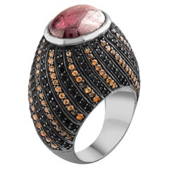 IGI Certified 11.67 Carat Ruby, Citrine and Black Diamond Statement Ring 8K Gold