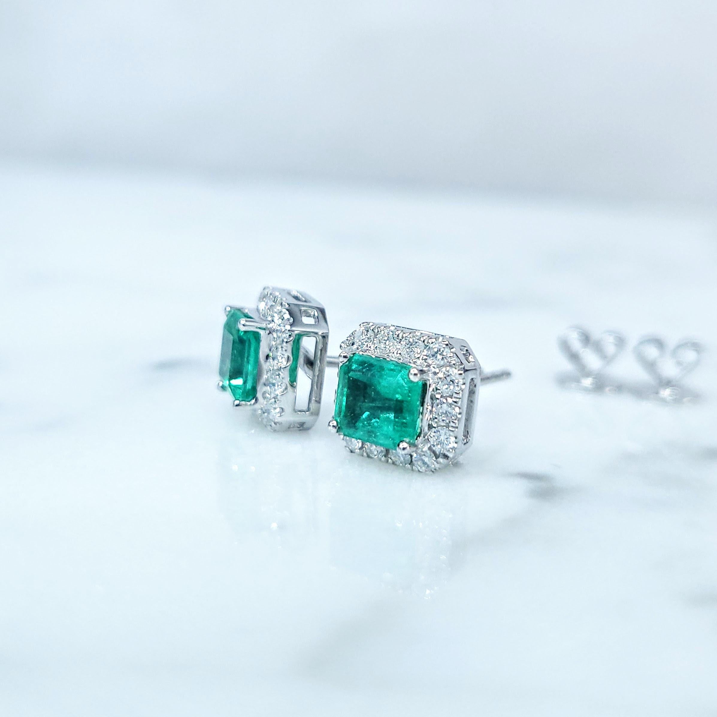 IGI Certified 1.17 Carat Colombian Emerald & Diamond Earrings in 18K White Gold 6