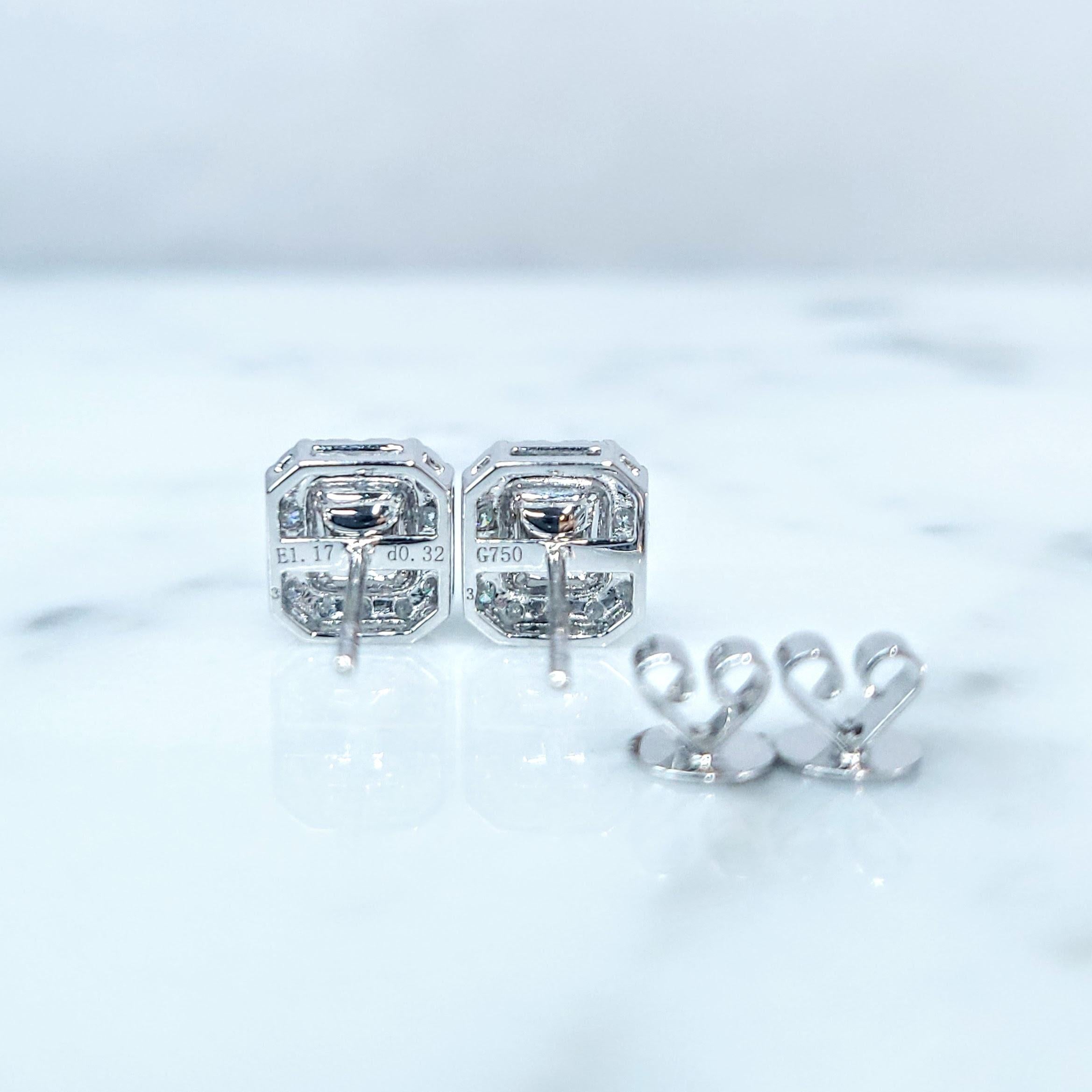 Emerald Cut IGI Certified 1.17 Carat Colombian Emerald & Diamond Earrings in 18K White Gold