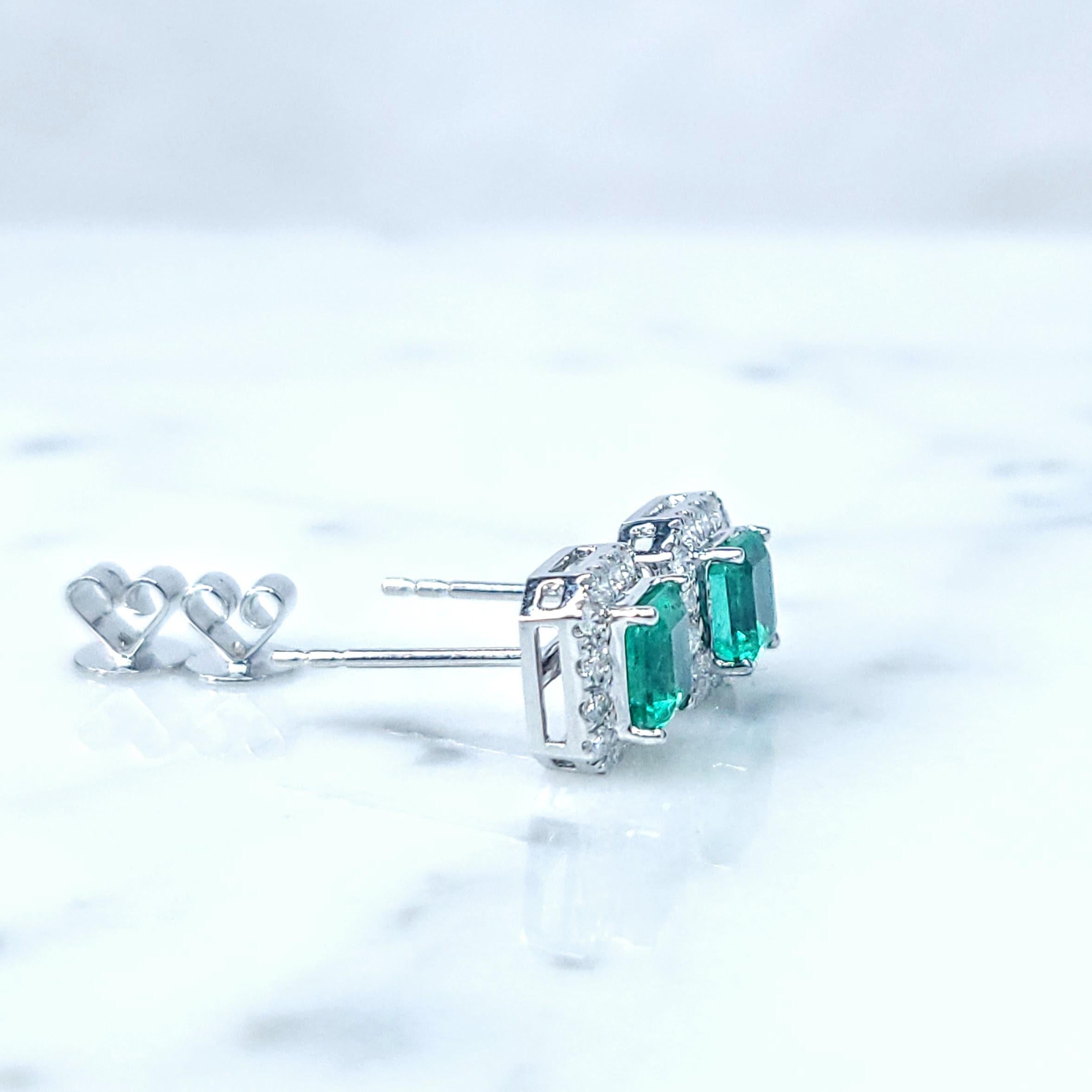 Women's IGI Certified 1.17 Carat Colombian Emerald & Diamond Earrings in 18K White Gold