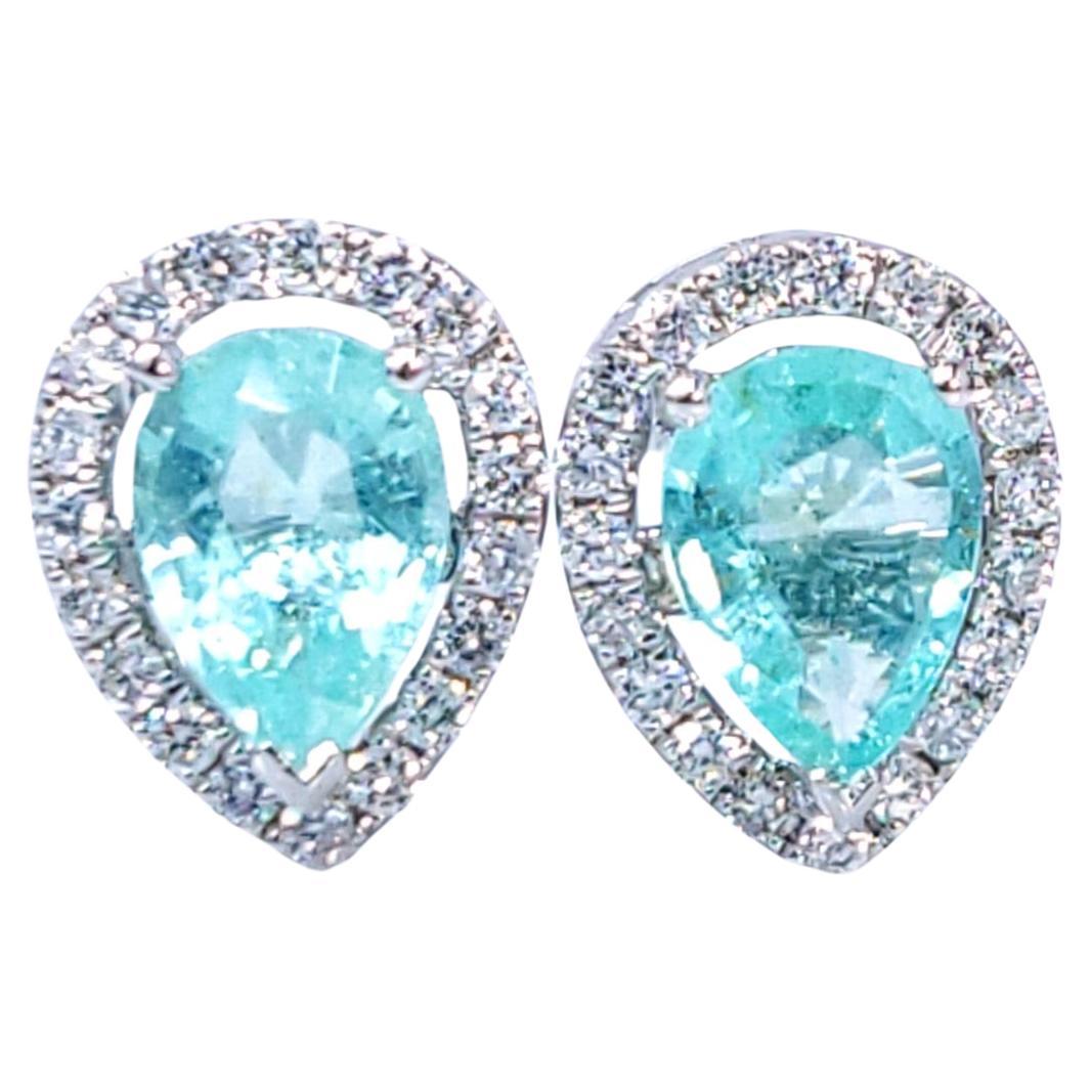 Orecchini con Paraiba e diamanti da 1,17 carati certificati IGI in oro bianco 18 carati