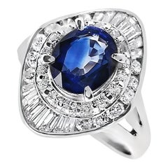 IGI Certified 1.17ct Sapphire 0.72ct Natural Diamonds Platinum Ring