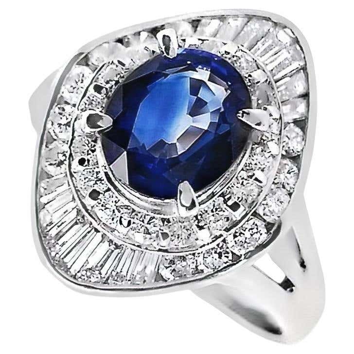 IGI Certified 1.17ct Sapphire 0.72ct Natural Diamonds Platinum Ring