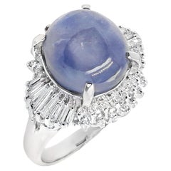 IGI Certified 11.7ct Untreated Star Sapphire and 0.53ct Diamonds Platinum Ring