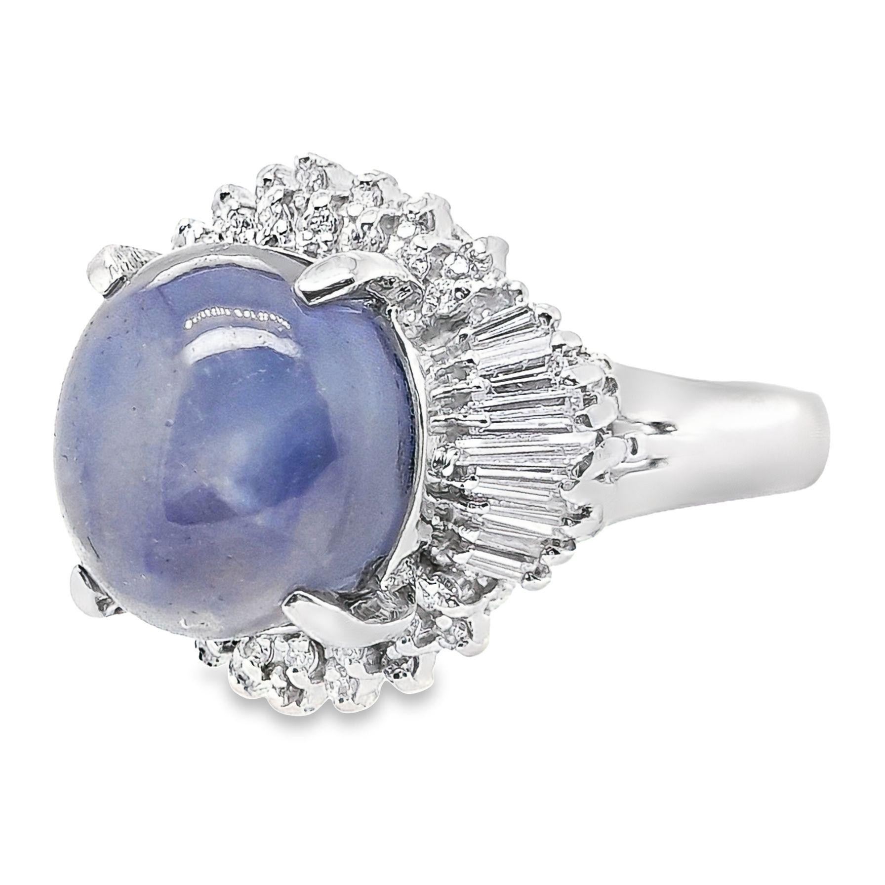 Cabochon IGI Certified 11.7ct Untreated Star Sapphire and 0.53ct Diamonds Platinum Ring