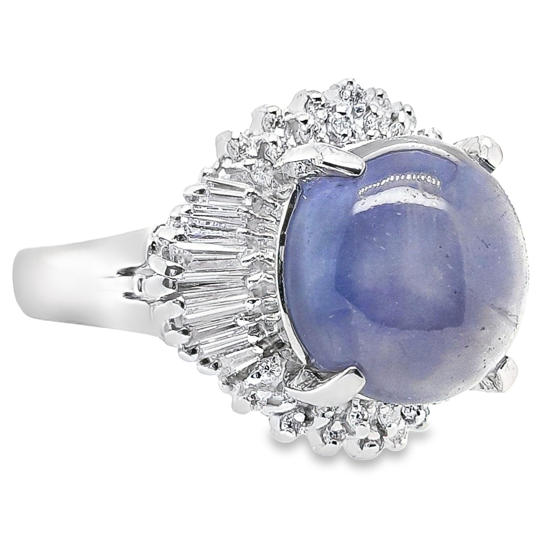 IGI Certified 11.7ct Untreated Star Sapphire and 0.53ct Diamonds Platinum Ring 1
