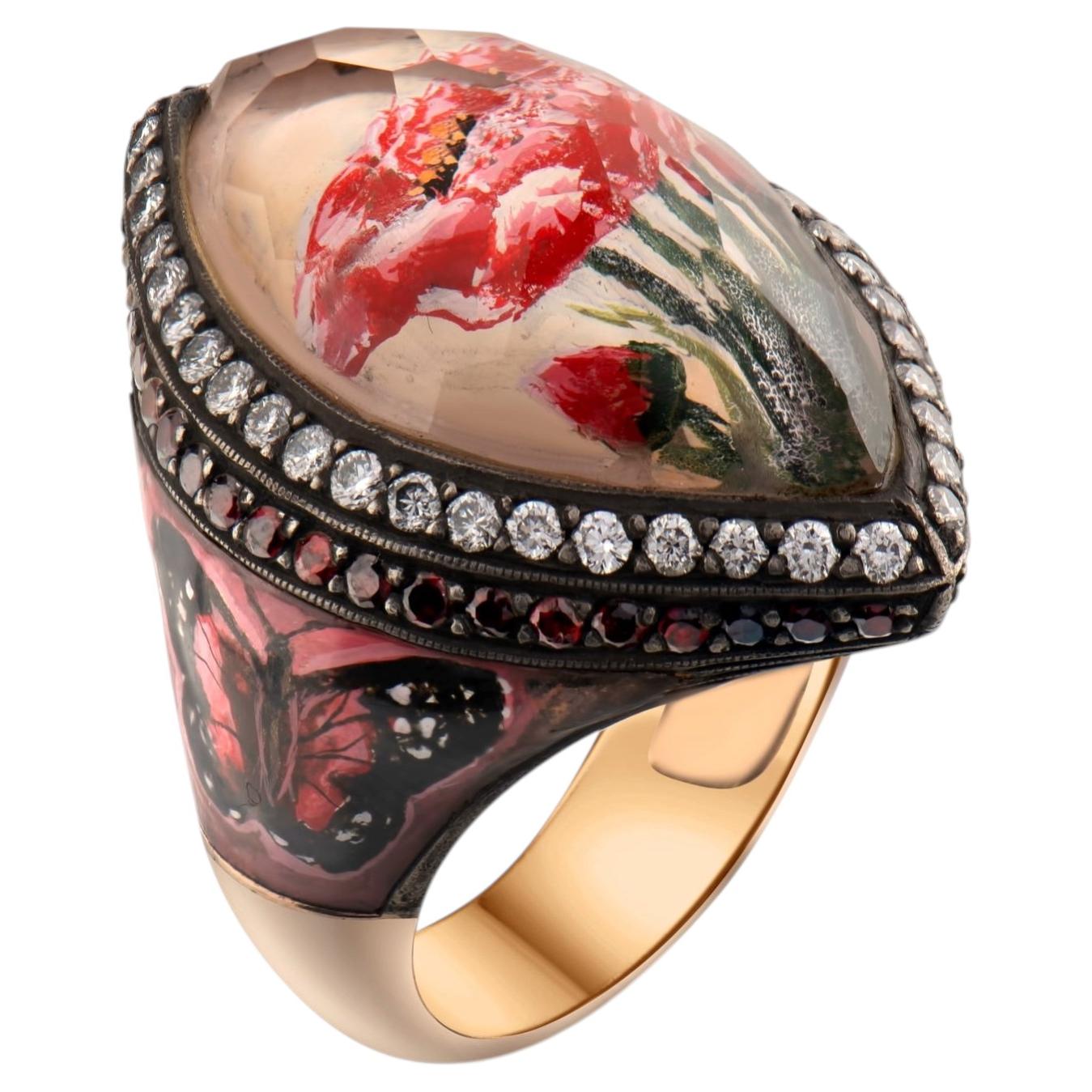 IGI-zertifiziert 1,18 Karat Diamant Schmetterling und floralen Aussage Ring