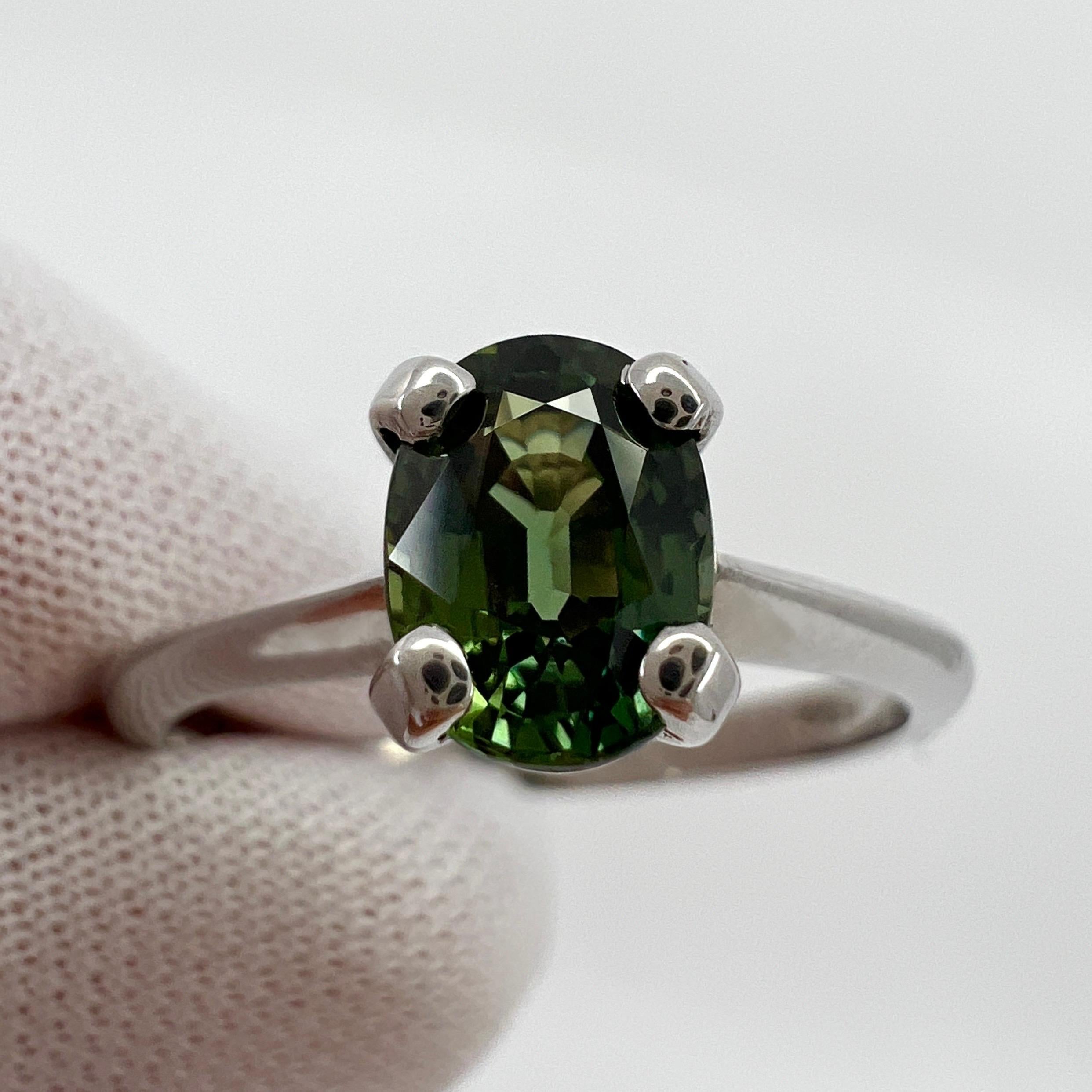 IGI Certified 1.18ct Untreated Blue Green Sapphire 18k White Gold Solitaire Ring 5