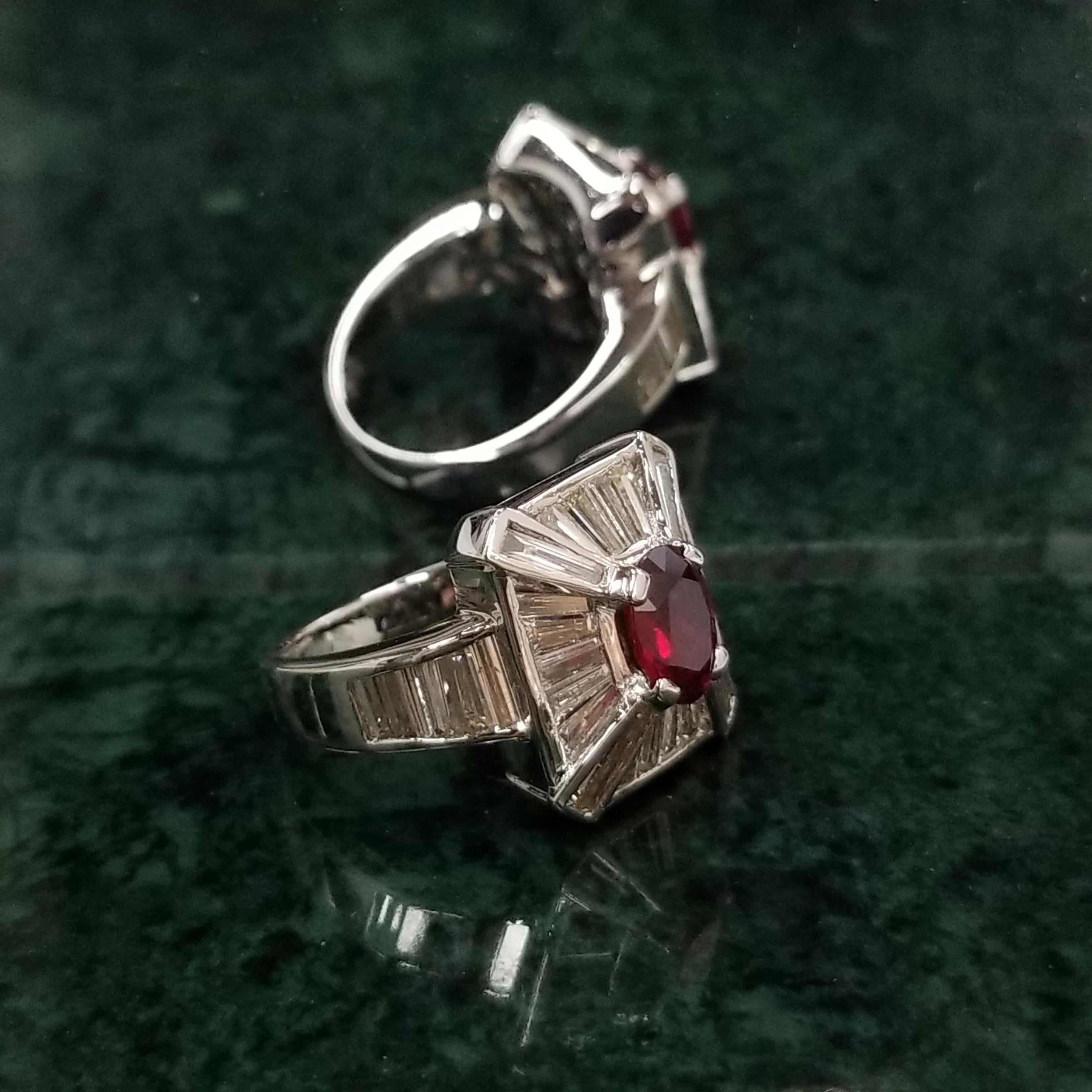 Oval Cut IGI Certified 1.19 Carat Burma Ruby & Diamond Ring in 18K White Gold For Sale