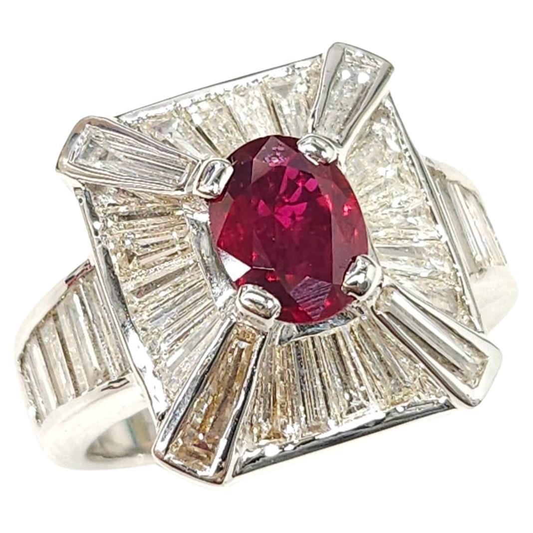 IGI Certified 1.19 Carat Burma Ruby & Diamond Ring in 18K White Gold For Sale