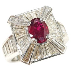 Retro IGI Certified 1.19 Carat Burma Ruby & Diamond Ring in 18K White Gold