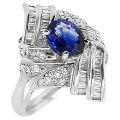 Anillo de platino con zafiro natural certificado IGI de 1,19 ct y diamante natural de 1,02 ct