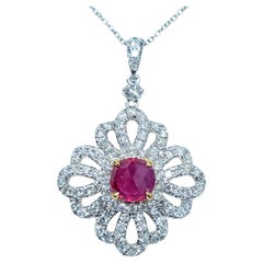 IGI Certified 1.20ct Burma Ruby and Diamond Pendant in 18K White Gold
