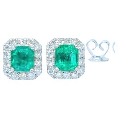 IGI Certified 1.20ct Colombian Emerald and Diamond Earrings in 18K White Gold